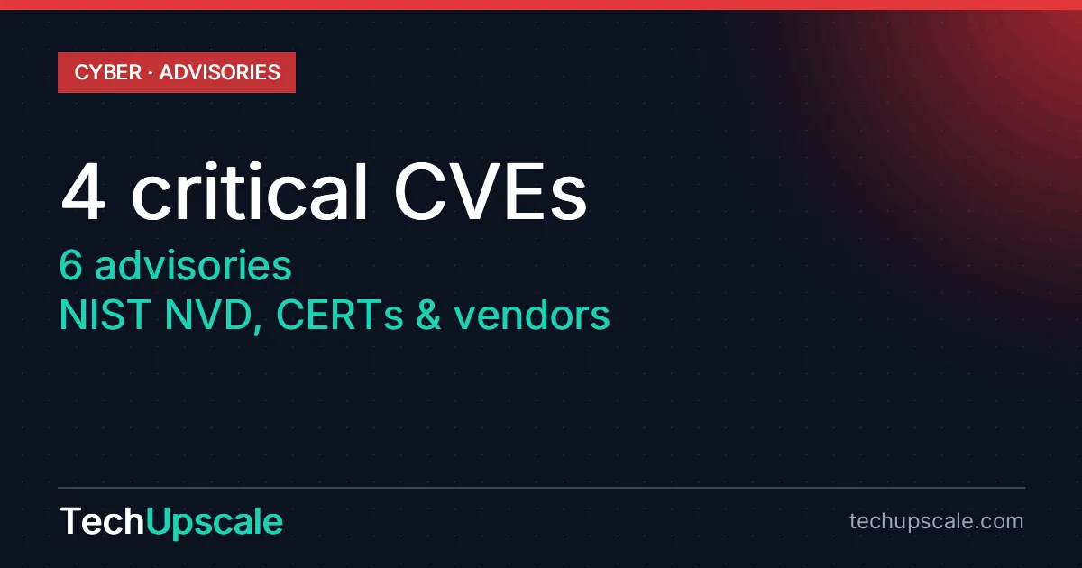4 critical CVEs , 6 advisories , NIST NVD, CERTs & vendors
