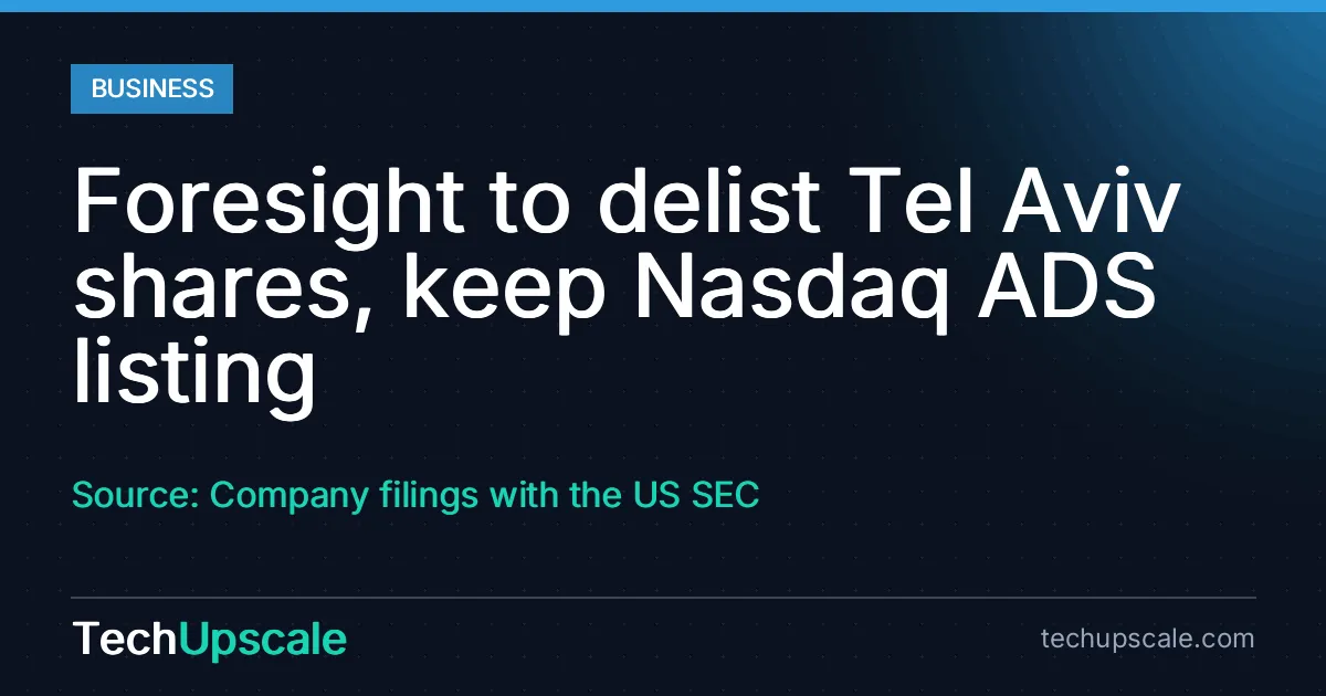 Foresight to delist Tel Aviv shares, keep Nasdaq ADS listing. Source: Company filings with the US SEC
