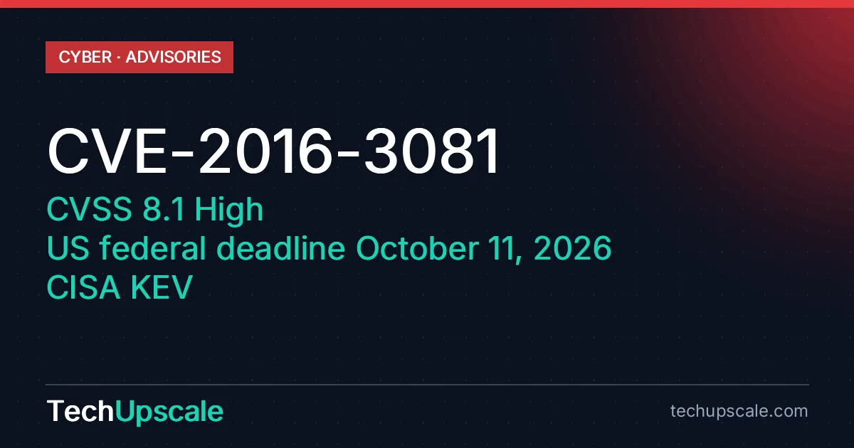 CVE-2016-3081, CVSS 8.1 High, US federal deadline October 11, 2026, CISA KEV