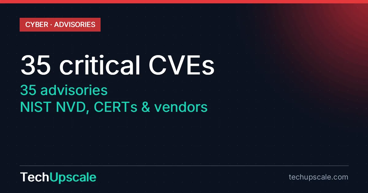 35 critical CVEs, 35 advisories, NIST NVD, CERTs & vendors