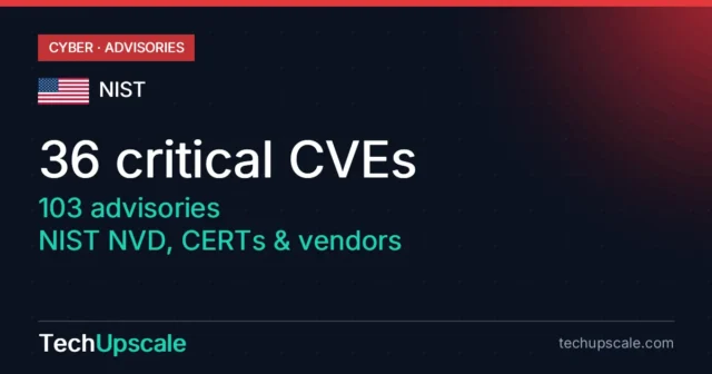 36 critical CVEs, 103 advisories, NIST NVD, CERTs & vendors