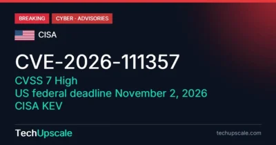 CVE-2026-111357, CVSS 7 High, US federal deadline November 2, 2026, CISA KEV