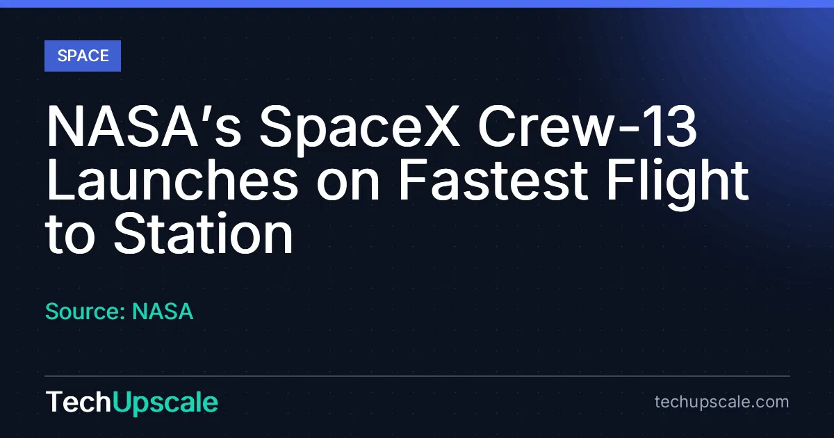 NASA’s SpaceX Crew-13 Launches on Fastest Flight to Station. Source: NASA