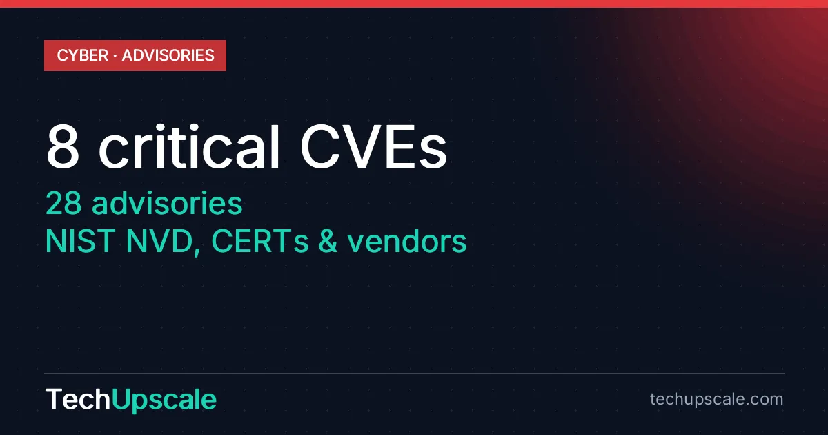 8 critical CVEs, 28 advisories, NIST NVD, CERTs & vendors