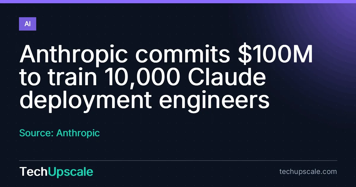Anthropic commits $100M to train 10,000 Claude deployment engineers. Source: Anthropic