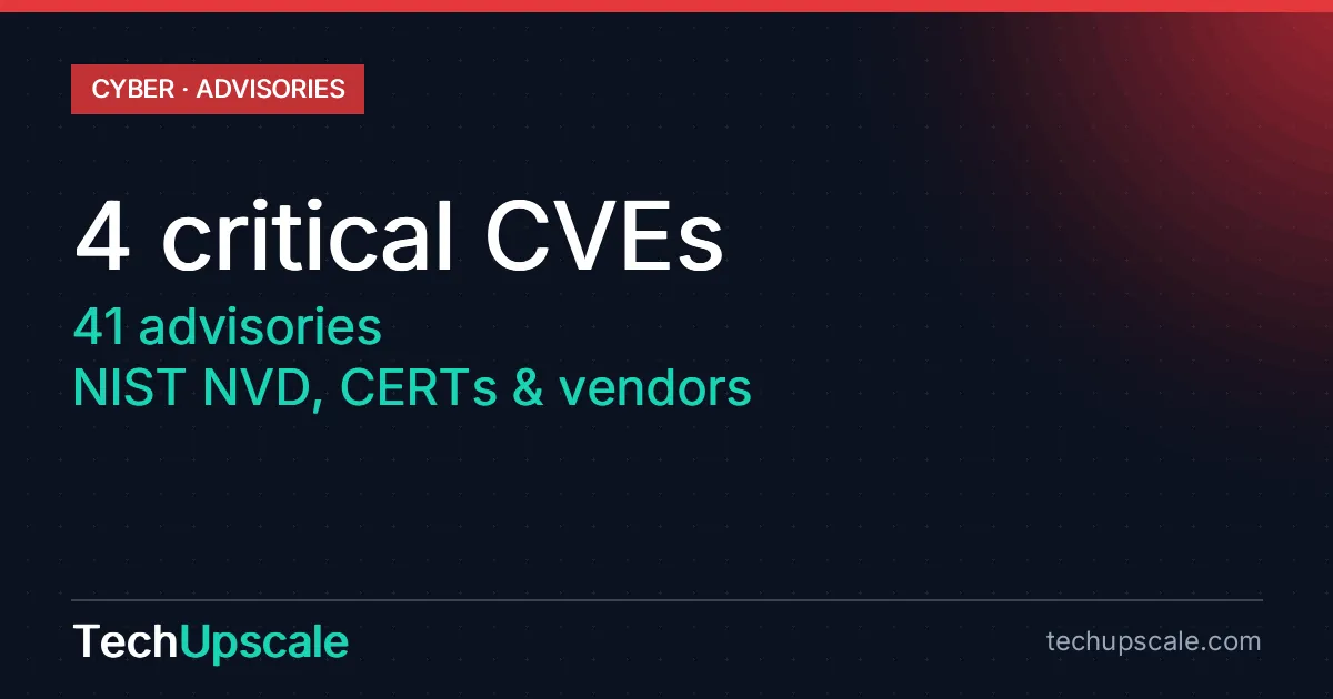 4 critical CVEs, 41 advisories, NIST NVD, CERTs & vendors