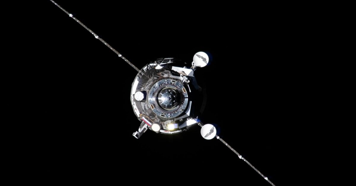The Progress 93 resupply ship approaches the International Space Station.