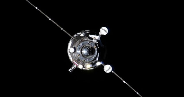 The Progress 93 resupply ship approaches the International Space Station.